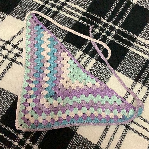 Crocheted cotton bandana teal & purple - Picture 3 of 6